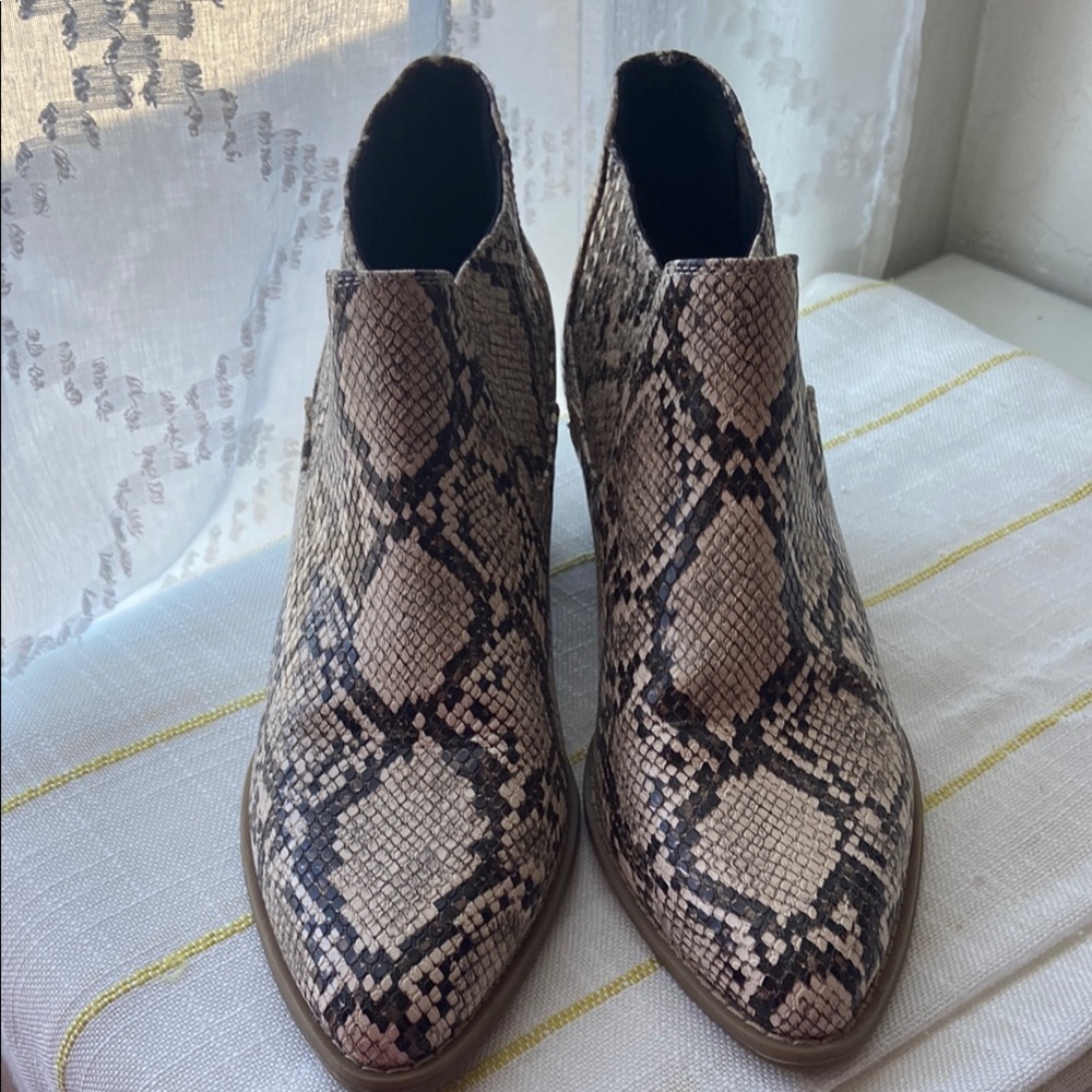a.n.a Brown Ankle Boots with Snakeskin Pattern